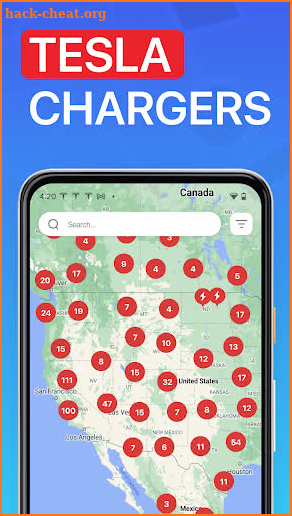 Supercharger map for Tesla screenshot