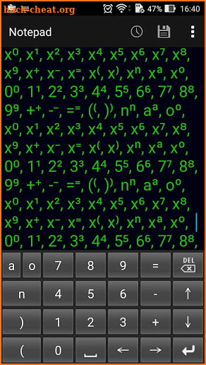 Superscript numeric keypad screenshot