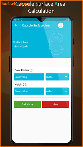 Surface area and volume calculation screenshot