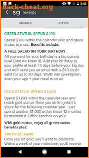 sweetgreen rewards screenshot