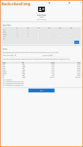 SwimE - swim entries, swim times, swim comparison screenshot