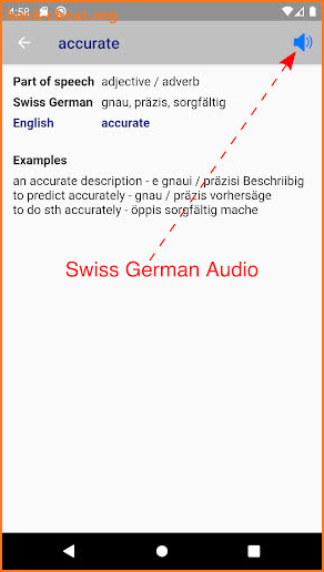 Swiss-German English Dictionary screenshot