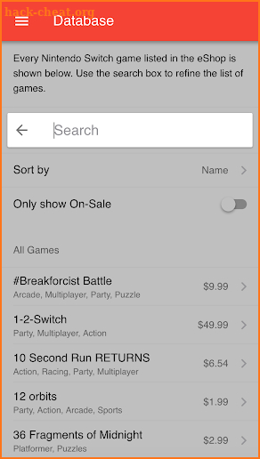 Switch List - Nintendo Switch Games eShop Database screenshot