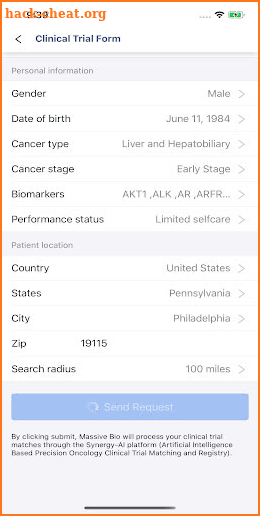 SYNERGY-AI Cancer Clinical Trial Finder screenshot