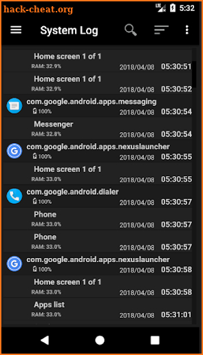 System Log - activity & Notification event log screenshot