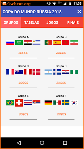 Tabela Copa do Mundo Rússia 2018 screenshot