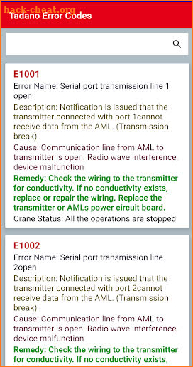 Tadano Error Codes screenshot