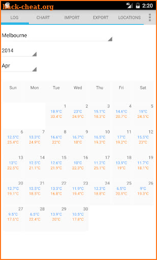 Temperature Log screenshot