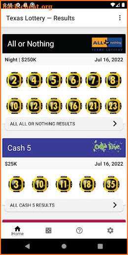 Texas Lottery — Results screenshot