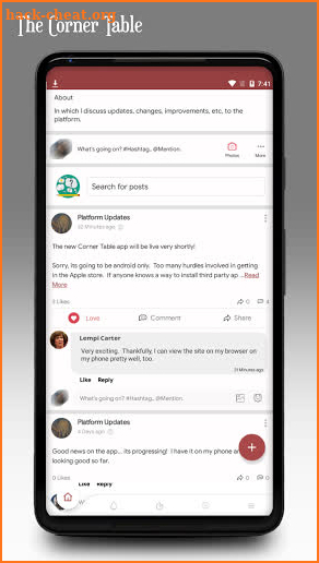 The Corner Table Social Media App screenshot