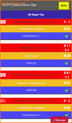 The HT/FT And Correct Score Tips screenshot