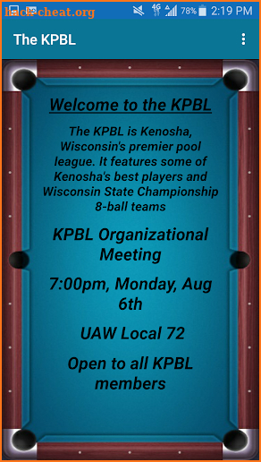 The KPBL - Kenosha Pocket Billiard League screenshot