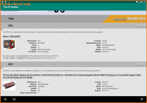 The PC builder screenshot
