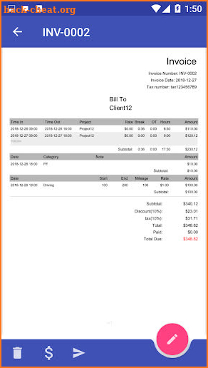 Timesheet - Work Hours and Invoice screenshot