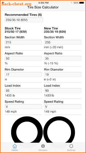 Tire Size Calculator screenshot