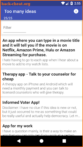 Too many ideas screenshot