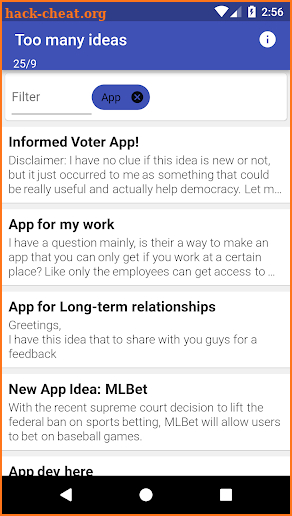 Too many ideas screenshot
