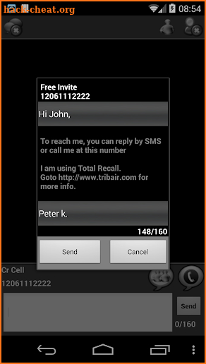 Total Recall Free phone number screenshot