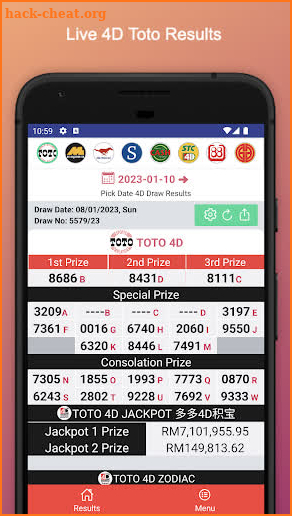 Toto 4D Result Today 4D Live screenshot