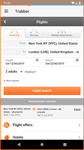 Trabber: Flights, Hotels and Cars Search Engine screenshot