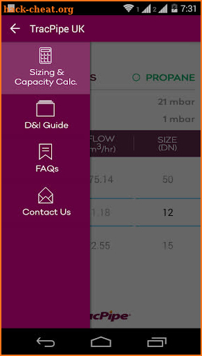 TracPipe UK Sizing & Ref Guide screenshot