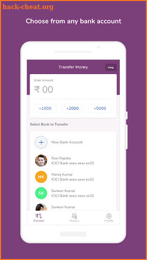 Transfer money from Credit card to bank account screenshot