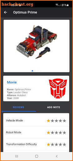 Transformers Toys collections screenshot