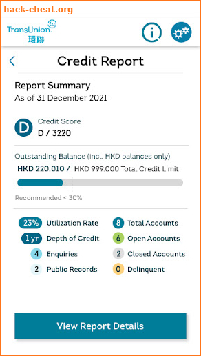 TransUnion HK Credit Report screenshot