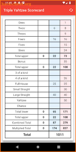 Triple Yahtzee Score Sheet screenshot