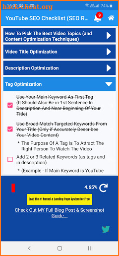 Tube SEO Checklist (Interactive SEO Ranking Tool) screenshot