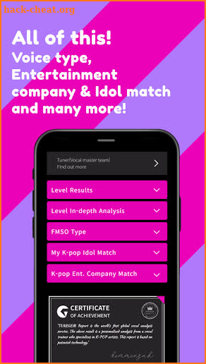 TUNEGEM - Kpop, vocal level test, Idol match, fan screenshot