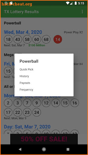 TX Lottery Results screenshot