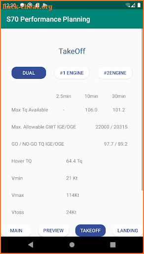 UH-60 Performance Planning screenshot