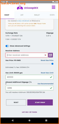 Uniswap: Swap tokens and supply liquidity screenshot