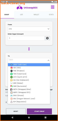 Uniswap: Swap tokens and supply liquidity screenshot