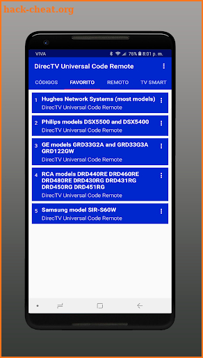 Universal codes for DirecTV (Smart control) screenshot