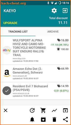 Universal price tracking tool screenshot