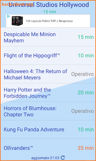 Universal Studios Hollywood Live - Waiting times screenshot