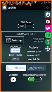 Upshift Rideshare Dash STARTER screenshot