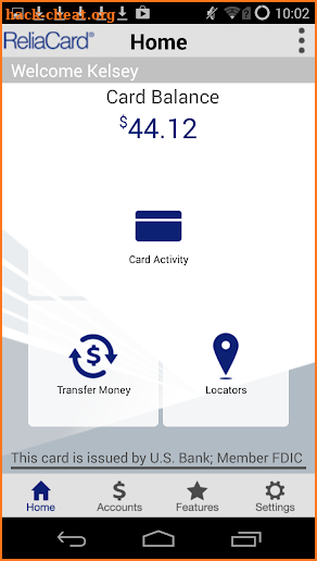 U.S. Bank ReliaCard screenshot