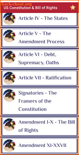 US Constitution and Bill of Rights screenshot