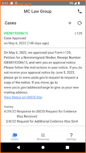 US Immigration Casechecker screenshot