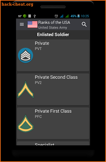 US military ranks screenshot