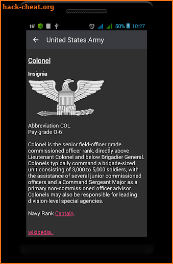 US military ranks screenshot