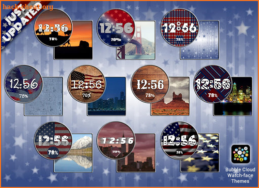 USA Flags watch face theme pack for Bubble Clouds screenshot