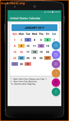 USA Holidays Calendar screenshot