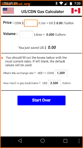 US/CDN Gas Calculator screenshot