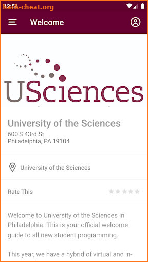 USciences Welcome Guide screenshot