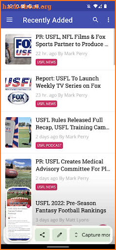 USFL News Hub screenshot