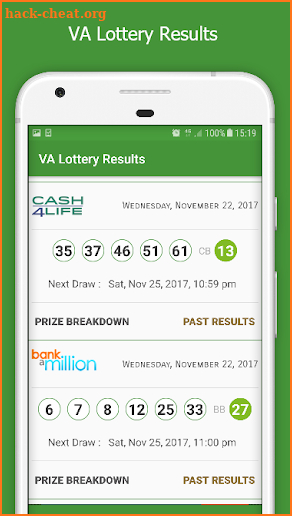 VA Lottery Results screenshot